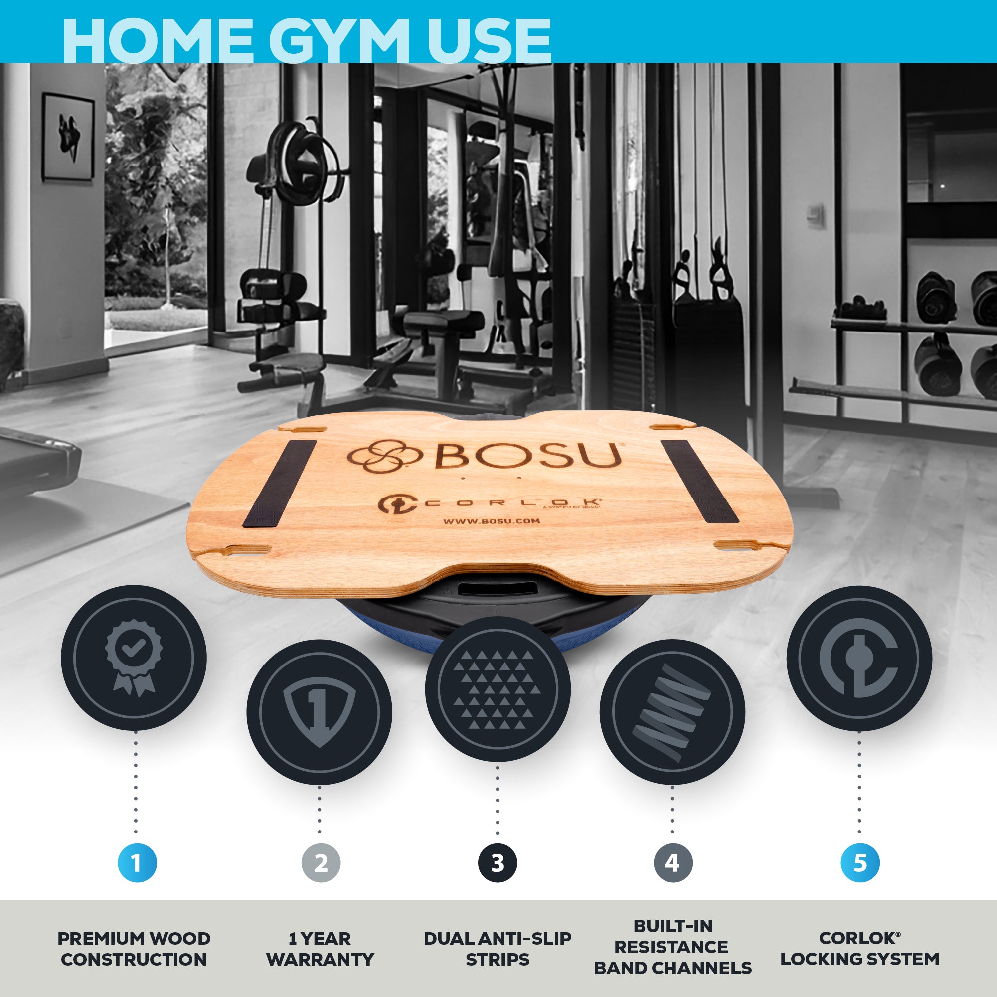 bosu-corlok-nexgen-home-balance-trainer-plateforme-athletic-bundle image 2