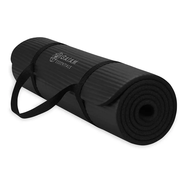 gaiam-essentials-tapis-de-yoga-extra-pais-182-9-x-61-cm-12-mm-noir-sangle image 1